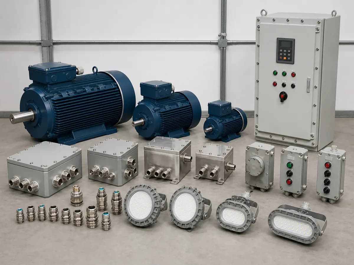 Explosion-protected motors, junction boxes, local controls, cable glands and LED luminaires