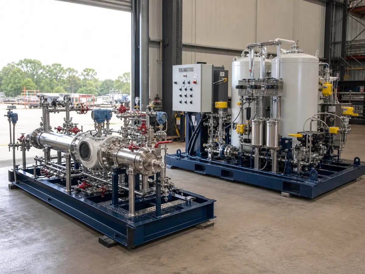 Chemical injection skid with tanks, metering pumps, calibration pots and controls