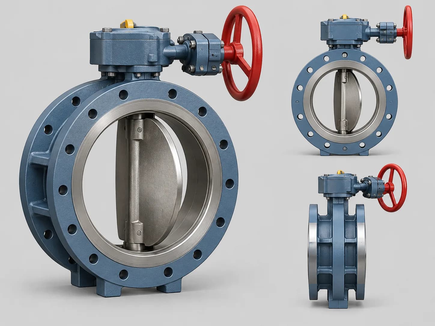 AI-generated metallic butterfly-valve family reference; not a verified triple-offset design or exact-model photograph