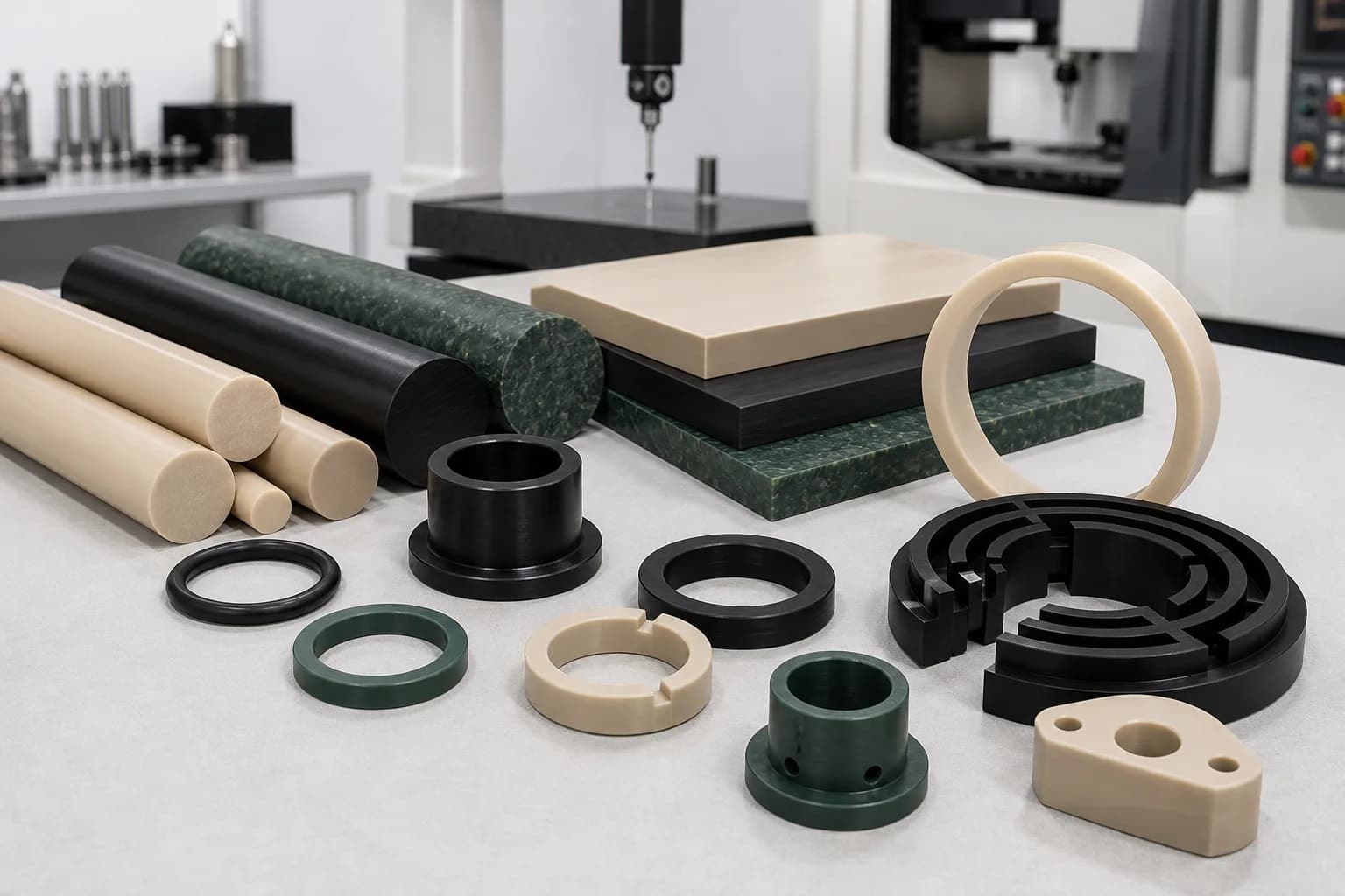 Machined PEEK backup rings valve seats and engineering polymer stock shapes