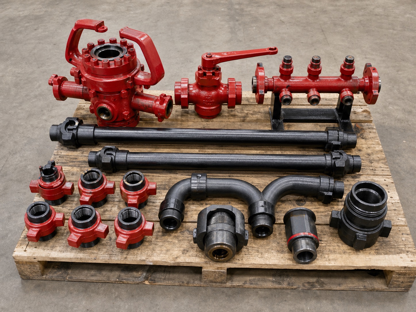 Frac head, plug valve, hammer unions and high-pressure treating iron