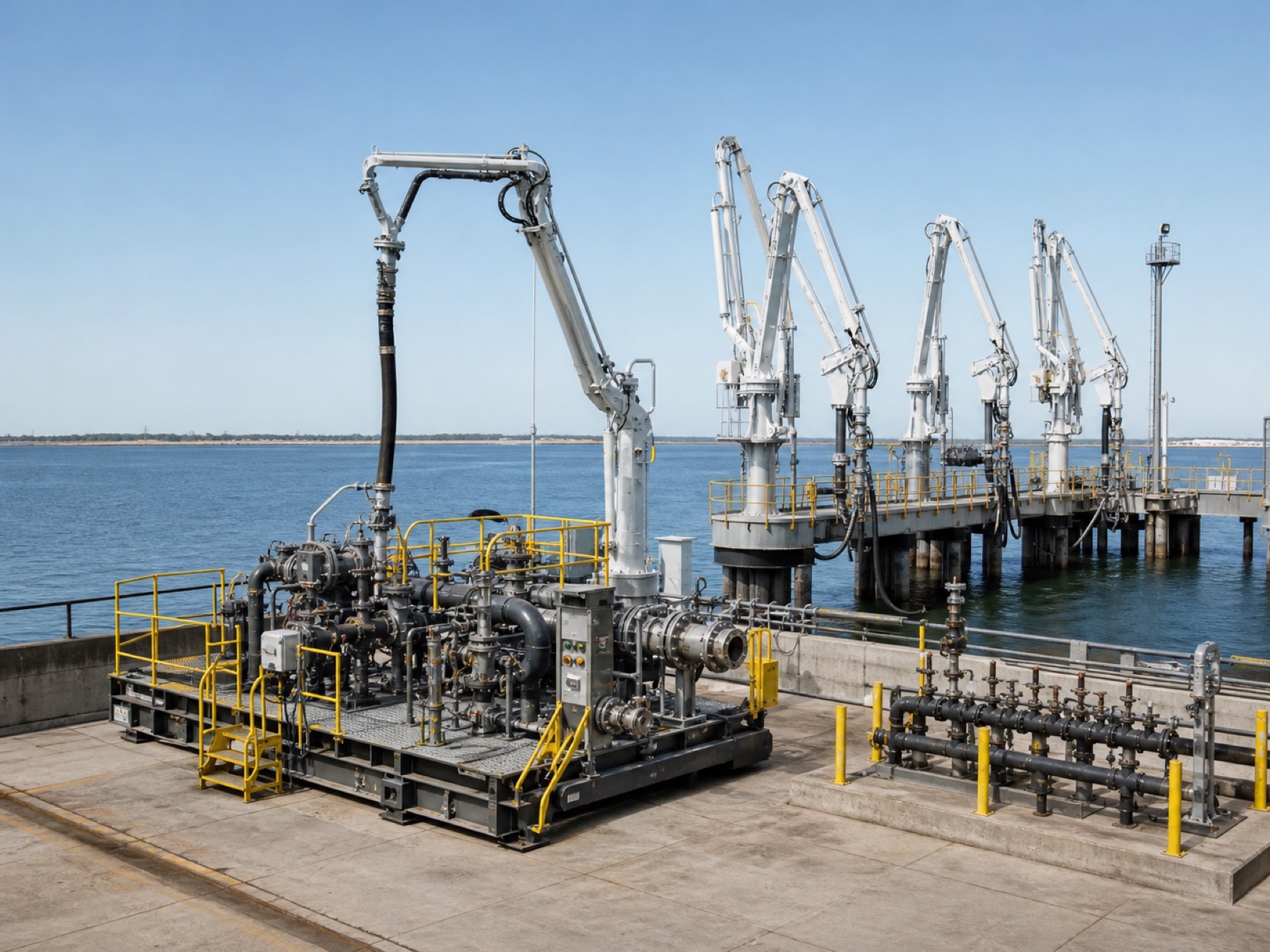 Oil truck loading skid with articulated top loading arm and contained piping